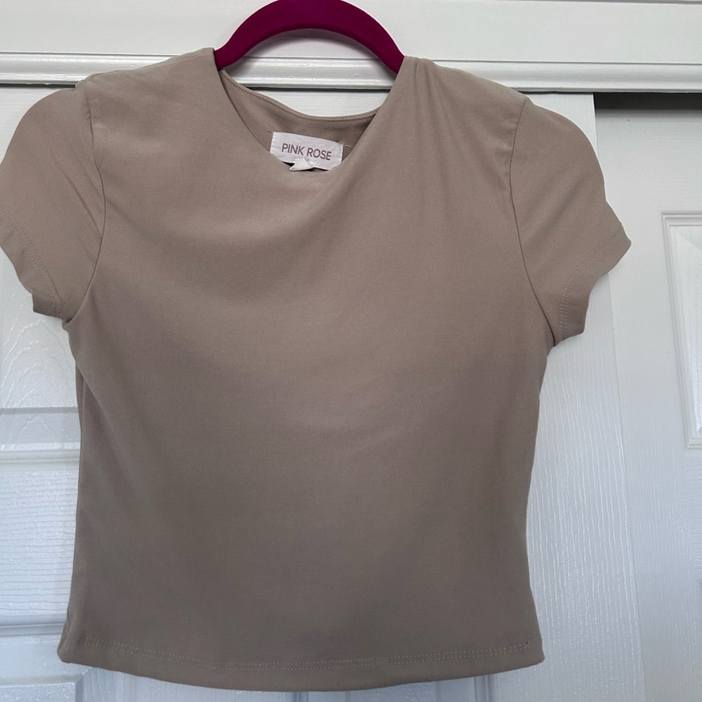 Pink Rose Women's Beige Short Sleeve Tee